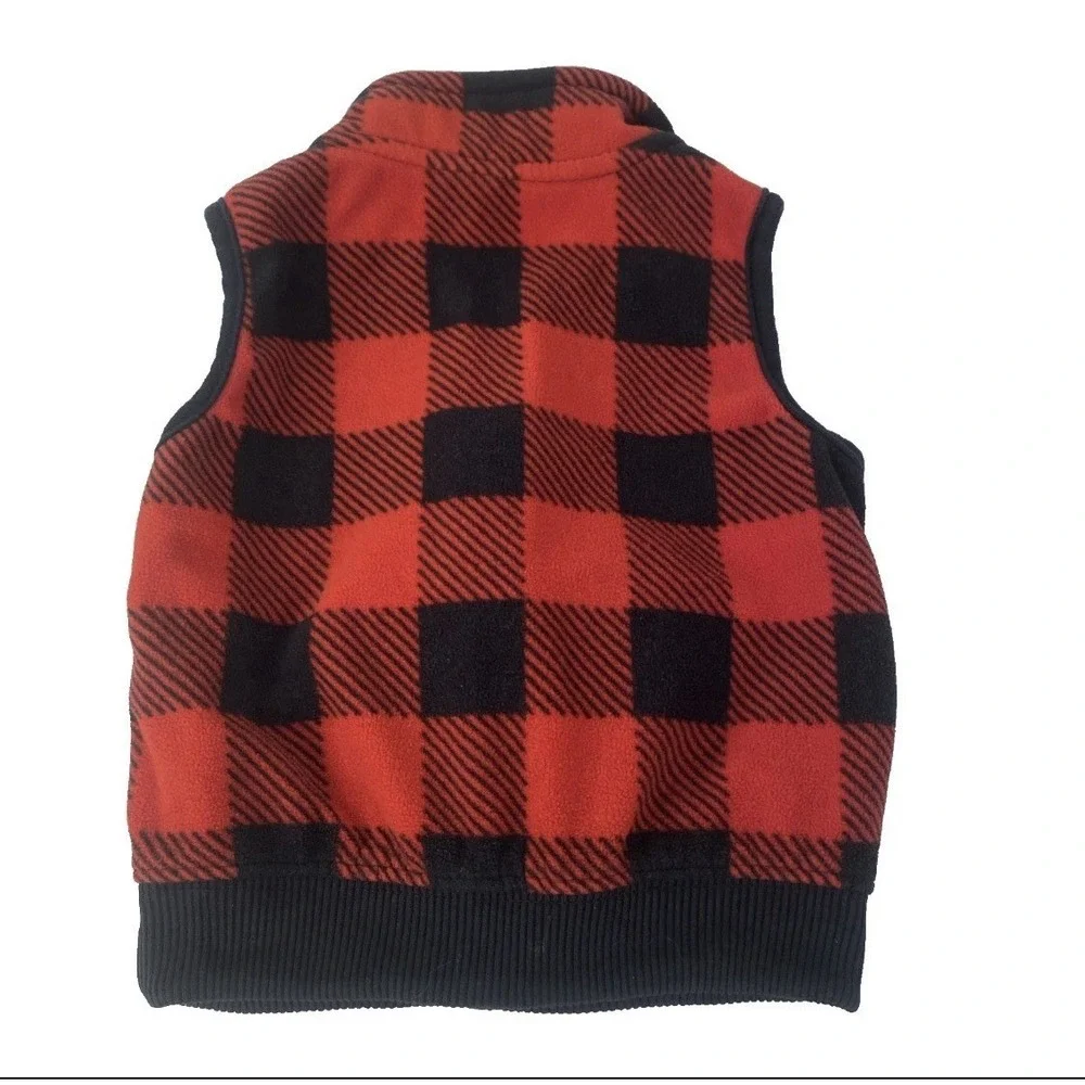 Carter's Fleece Vest 9m Red Buffalo Plaid Reindeer Racing‎ Crew Kids